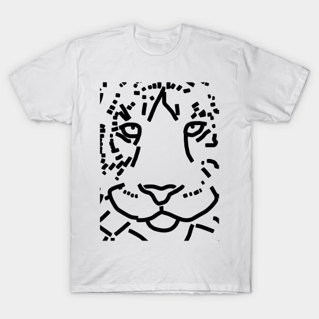 Black Line Minimal Tiger Face T-Shirt by ellenhenryart